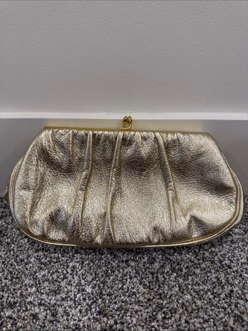 Vintage Gold Metallic Genuine Deer Skin Soft Elegant Evening Night Out Clutch